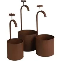 Spetebo Blumentopf Übertopf mit Deko Wasserhahn Rost Optik (Artikel, 1 St., 3er Set), Vintage Design