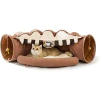 Refined Living Tierbett Katzentunnel Mit Schlafplatz, Rascheltunnel Für Katzen, Faltbar,Tierbett und Katzentunnel in einem,Super weich,mit Spiel,Luxus Katzentunnel für Katzen & kleine Hunde, mit faltbarem Rohr, abnehmbarer Matte und Schüttelbällen