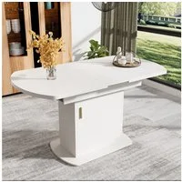 Flieks Esstisch erweiterbare Tischplatte (Verstellbare Länge 110-130xT70xH75 cm, 1-St., 1 multifunktionaler Tisch), ausziehbar Tisch oval Küchentisch mit Stauraum Schreibtisch weiß