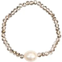 Celia von Barchewitz Perlenarmband Kristallarmband beige mit ovaler, weißer Süßwasserzuchtperle (Biwa), Band ist dehnbar