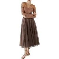 DEBAIJIA Meshrock Meshrock Damen Maxirock Sommer Elegant Lange Röcke Kleid Hohe Taille