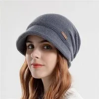 feinlux Beanie Mütze-und-Schal-Set für Damen, Woll-Wintermütze (Packung, Warme, lockere Strickmütze mit Schirm (1 Stück) Warme Strickmütze für Damen (56–60 cm)