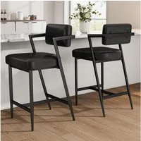 GarveeMore Barhocker 2er-Set mit dicker Polsterung und verstärkten Metallbeinen 68cm hohe, Barhocker mit Arm- und Fußstütze für Kücheninsel,Tresen oder Küche