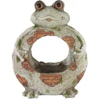 Arnusa Blumentopf Gartendeko Frosch Steinoptik 37 cm Gartenfigur Tiefigur bepflanzbar, dekorativer Blumenkübel