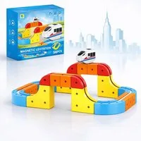 Goldstern-Tech Spielzeugeisenbahn-Set Magnetische Zugbahn Baukasten, (56-tlg., Wählbar als 56, 80 oder 150 Teile Rennbahn Set), Magnetische 3D Zugstrecke – flexibel & motorisiert