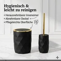 LikeKa Badaccessoire-Set schwarz/gold Seifenspender Toilettenbürste Seifenschale Kosmetikeimer