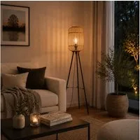 Lightbox Stehlampe, ohne Leuchtmittel, dekorative Dreibein-Lampe - Stehleuchte Nature-Style mit Fußschalter