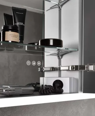 emco LED-Lichtspiegelschrank prime Facelift Aufputz, 1300 mm, 2-türig, IP 20 Rückwand verspiegelt, 9 949706285
