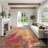 Klyvvo Teppich Boho Abstrakt Teppich, Kurzflor weich, rutschfest & waschbar, Rechteckig, Höhe: 8.5 mm, 160x230 cm – Wohnzimmerteppich für Schlafzimmer, Esszimmer & Büro