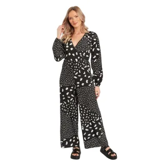 Influence - Jumpsuit für Damen, leger, Langärmlig (Schwarz/Weiß)