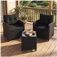 COSTWAY Balkonset, (3-tlg), Gartenmöbel Set Rattan mit Kissen, 2 Stühlen, Tisch