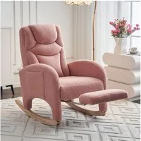 Celya Schaukelstuhl Wohnzimmer Samt mit hocker,stuhl garten,Relaxsessel mit Metallgestell, stuhl 110kg Tragkraft mit Armlehne und gepolsterter,rosa