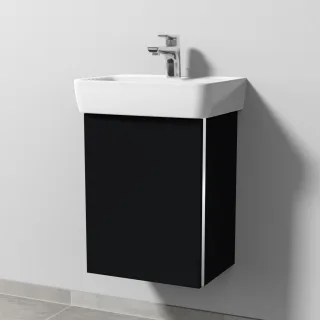 Sanipa 3way Waschtischunterbau zu Geberit Renova Plan Waschtisch mit 1 Tür, Schwarz-Matt BS87008