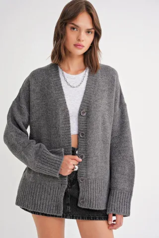 Gestreifter V-Ausschnitt Cardigan mit Knöpfen