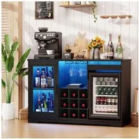 BROTTAR Weinschrank mit Kühlschrank, LED-Beleuchtung und Bewegungsmelder (1-St) mit 9 Weinregalen, 2 Glashaltern, Schubladen und Sichttüren