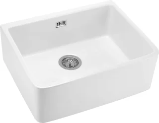 Neuesbad 1-Becken Keramikspüle mit FLANGE ohne Abtropffläche, Weiß, 595x475x220 mit SPACE SAVER NB1DEZCB610K1