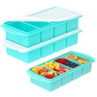 BlingBin Eiswürfelform 4 Fächern Eiswürfel mit Deckel, 2 Stück Silikon Eiswürfelbehälter, (2er Set 2-tlg), Einfrieren Behälter für Suppen, Brühe, Soße, Meal Prep und Eiswürfel