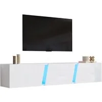 Merax TV-Schrank Hochglanz in Weiß/Schwarz, Hängendes Fernsehschrank (1-St., 180 x 35 x 30 cm) TV-Lowboard mit LED, Acrylakzenten und 3 Türen mit Klappfunktion