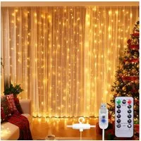 TUWENA LED-Lichterkette Lichtervorhang 3x3m LED Lichterkette, 300 LED Lichterketten mit 8 Modi