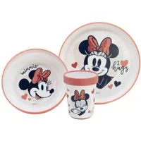 Disney Minnie Mouse Kindergeschirr-Set 3-teilig – Rutschfestes Ess-Set mit Teller, Schüssel & Becher (3-tlg)