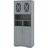 COSTWAY Badkommode schmal, Badschrank mit 4 Türen & 3 verstellbare Ablage