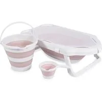 Cangaroo Babybadewanne Badewannen-Set Hawaii 4-teilig, 4-teilig faltbar Wasserablauf Ablagefächer Netz