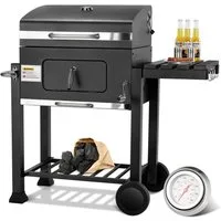 TLGREEN Holzkohlegrill Grillwagen XXL, mit Rädern & Thermometer, Hochwertiger Grillwagen für Garten Camping Picknick, Smoker Grill mit Deckel, Höhenverstellbarer Grillrost, Klappbarem Lagerregal und Flaschenöffner, Rostbeständig BBQ Grill