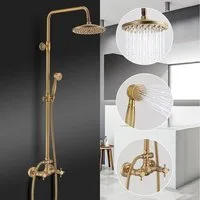 HOMELODY Duschsystem gold Retro Messing Duscharmatur Set Antik Gold Dusche mit Regendusche, 2 Strahlart(en), Thermostatische Dusche, Duschset mit 8" Regendusche Handbrause Kopf - Höhenverstellbar