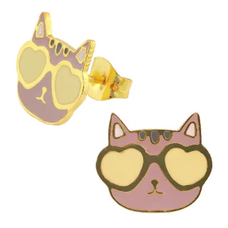 Katzen mit Brille Ohrringe vergoldet