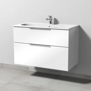 Sanipa 3way Waschtischunterbau zu Geberit Acanto Slim Waschtisch mit 2 Auszügen, Weiß-Glanz UF41278