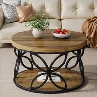 Tribesigns Couchtisch Rund 80 cm mit Stauraum, 2 Ebenen Wohnzimmertisch im Landhausstil (Runder Couchtisch mit Ablage), Sofatisch Holz Metall für Wohnzimmer, Büro