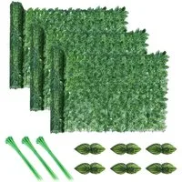 BlingBin Balkonsichtschutz Sichtschutzhecke Windschutz Efeu Sichtschutz Blätterzaun 1x3M (3er Set, 3-St., 300x100cm) Kunsthecken-Sichtschutz, für Balkon und Terrasse
