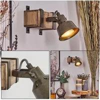 hofstein Wandleuchte Wandlampe aus Metall/Holz in Grün/Grau/Natur, ohne Leuchtmittel, Leuchte mit verstellbaren Strahlern 1 x GU10, ohne Leuchtmittel