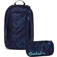 Satch Schulranzen Schulrucksack-Set AIR Purple Laser 2-teilig, Kollektion 23/24 (2-teilig), Laptop-Fach, Your-Size-System, Schulranzen