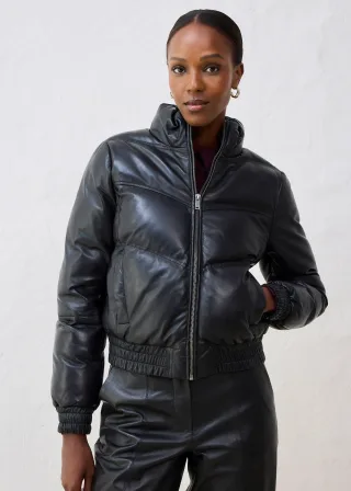 bonprix Leder-Steppjacke aus Lammnappa, schwarz, Gr.44, Ideal für den Übergang! Leicht gefütterte Leder-Steppjacke aus hochwertigem Lammnappa,, aus Nappaleder