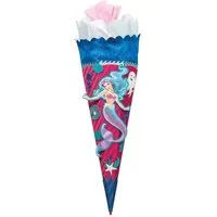 Roth Schultüte Bastelset Meerjungfrau, 68 cm, eckig, mit Kreppverschluss, Zuckertüte zum Basteln, Pink / Blau