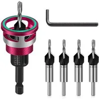 PRIISF Bohrer- und Bitset Vorbohrer Senkbohrer Holzbohrer Senkbohrung Schnitttiefe verstellbar, 6-teiliges Kegelsenker Bohrer Set Bohrsenker mit Tiefenanschlag, Senker Holzbohrer mit 1/4" Hex Schaft, Versenker Aufstecksenker Tiefenstopp Vorbohren Hol