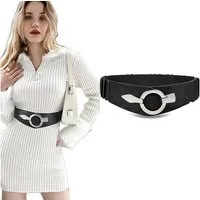 Zaewry Taillengürtel Vintage Stretchgürtel mit silberner Ring-Schließe Damen Hüftgürtel Breit Elastischer Taillengürtel