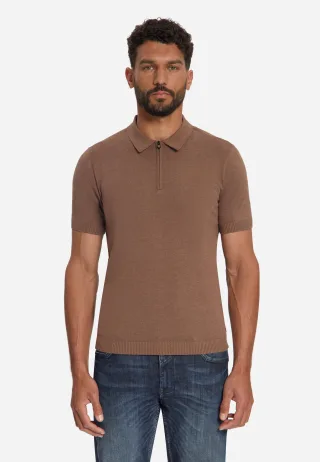 No Excess - Pullover Short Sleeve Polo Zip Melange light brown - Gr. - S
