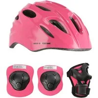 NILS EXTREME Allroundhelm S Kinderhelm Set mit Knie Ellbogen Handgelenkschutz Rosa