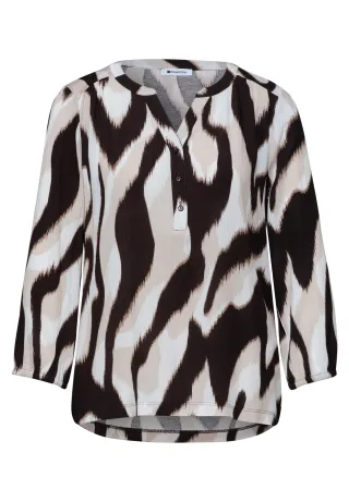 Street One - Shirt mit Split Neck und Strukturmix espresso brown - Gr. - 46