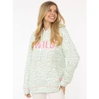 Zwillingsherz Hoodie "Leo Pastell" Leomuster und WILD Applikation, Kapuze, Tasche, Baumwollmischung