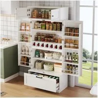 Odikalo Sideboard Küchenschrank Küchenbuffet Hochschrank Weiss (80×40×180cm großer,freistehender Küchenaufbewahrungsschrank mit verstellbaren Einlegeböden,Schubladen,Weinregal und Türen mit Einlegeböden.Geeignet für Esszimmer und Wohnbereiche.Industr