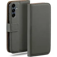 moex Handyhülle für Samsung Galaxy A16 5G Hülle Klappbar Book Case Dunkelgrau 6,7 Zoll, Klapphülle Kartenfach Flip Cover Handytasche Leder Optik Schutzhülle