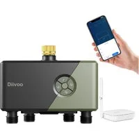Diivoo Bewässerungssystem Bewässerungscomputer 4 Ausgänge WLAN mit Messingeinlass mit WLAN, APP