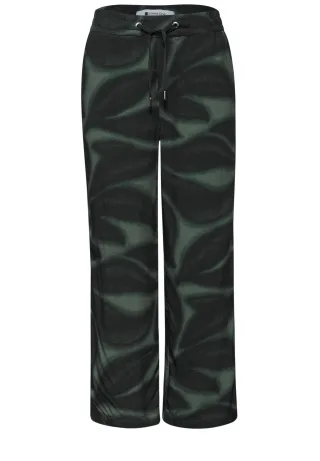 Street One - 7/8 Wide Leg Hose im Loose Fit mit Print deep bound green - Gr. - 7