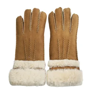 Damenhandschuhe aus echtem, hellbraunem Schaffell-Wildleder mit aufrollbaren Bündchen