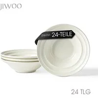 JIWOO Suppenteller 4er Ø21,2 cm, Speiseteller Pastateller Salatteller Dessertteller Plate, (24 St), Keramik Tellerset Weiß mikrowellen- und spülmaschinenfest Ø21,2 cm