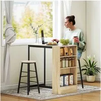 HOMCOM Bargruppe 3-tlg. mit Küchentisch, Stauraum, 2 Hocker, Fußstützen, (Bartisch mit Barhocker Set, 3-tlg., Bartisch-Set), im Modern-Stil, platzsparend, für Esszimmer, Küche, Stahl, Eiche
