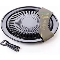 Campingman Grillplatte Campingman Grillplatte für Gaskocher Ø 31,5 cm (Grillzubehör-Set, 1-St., Grillplatten-Set mit Fettauffangschale & Griff für Camping), Stabil für Camping, Outdoor & Picknick